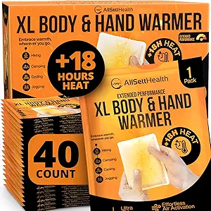 Natural Large Hand & Body Warmers – 40 Count Bulk Pack – 18 Hours Air-Activated Heat – Disposable, Portable & Odor-Free Warmers for Hands and Body