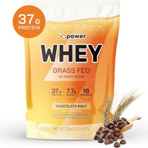 GOPOWER Whey Protein Powder – Grass-Fed Whey with BCAAs – 2 lbs (18 Servings) – Premium Protein Supplement for Muscle Growth, Recovery & Performance