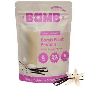 The Bomb Co. Bomb Plant Protein Powder – 20 Servings – 20g Protein with Amino Acids – Pea, Chia & Pumpkin Seeds – Zero Sugar, Gluten-Free, Vegan – Vanilla Flavor with Monk Fruit