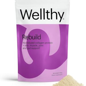Wellthy Collagen Peptides Protein Powder – 20,000mg Grass-Fed Hydrolyzed Collagen – 18g Protein per Serving – Hair, Skin, Nail, Gut & Joint Support – Unflavored – 15 Servings