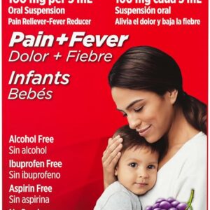 Infants’ Tylenol Liquid Pain Relief & Fever Reducer – Acetaminophen Oral Suspension – Grape Flavor – 2 fl. oz – Pack of 1 – Pain & Fever Relief for Infants and Children
