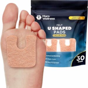 Mars Wellness U-Shaped Callus Pads for Feet – 1/4" Thick Adhesive Cushions – Flesh Colored Callus Remover Pads – Pain Relief & Protection – 30 Pack