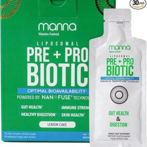 Manna Vitamins Evolved Liposomal Prebiotic + Probiotic Packets – 40 Billion CFU, 8 Strains – Gut Health, Digestive & Immune Support – High Absorption, Shelf-Stable Daily Supplement – 30 Single Servings