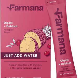 Debloating and Daily Digestion Drink Mix – Gut Health Supplement with Digestive Enzymes, Prebiotics & Organic Superfoods – Anti-Bloating Detox & Debloat Powder – Pineapple Ginger Flavor – 30 Servings