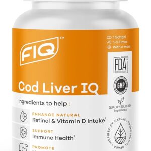 FIQ – Cod Liver IQ – Cod Liver Oil Softgels | Natural Source of Vitamins A & D and Omega-3 Fatty Acids | Heart, Liver & Immune Health – 100 Softgels