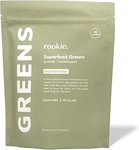 Rookie Wellness Greens + Superfoods Powder – Whole Food Sourced Greens Drink with Vitamins, Probiotics, Antioxidants & Baobab Fiber – Passion Guava Flavor – 30 Servings