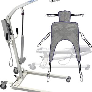 Rhino Electric Patient Lift with Manual Low Base – 450 lb Capacity – Includes Universal Divided Leg Shower Sling (Medium) – Safe & Comfortable Transfer Aid for Home & Facility Care