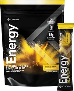 Energy | Natural Energy & Focus Supplement | with Carnosyn®, Ashwagandha, L-Arginine, Theobromine | Zero Sugar, 5 Calories, 120mg Caffeine | 15 Stick Packs | Lemon Flavor