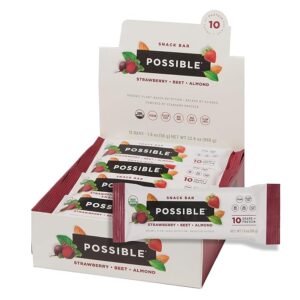 POSSIBLE Organic Snack Bar – Strawberry Beet Almond – 12 Pack – 10g Plant-Based Protein – Vegan, Gluten-Free, Non-Dairy, USDA Organic Energy Bars