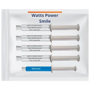 Watts Power 35% Dual Action Teeth Whitening Gel – 4 x 10ml Syringes + Aftercare Gel, Fast OTC Surface & Deep Stain Removal, Made in USA, Kosher Certified