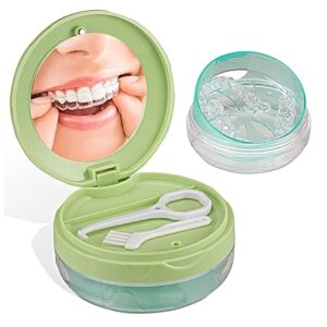 Denture Box Leak-Proof Dental Retainer Case – Portable Denture Bath with Built-in Mirror, Removal Tool & Extra Storage Layer – Travel-Friendly Denture Container for Aligners, Retainers & Mouth Guards (Green)