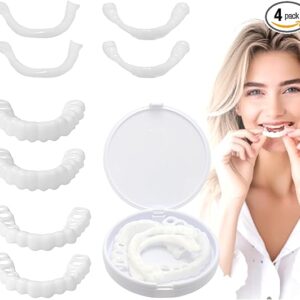 2 Pairs Teeth Covers with Top & Bottom Fake Dental – Snap-On Smile Dentures for Broken or Missing Teeth – Easy-to-Use Confidence Smile Enhancer with Storage Box – For Men