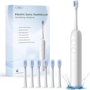 Electric Toothbrush – Oscillation & Vibration Sonic Toothbrush for Adults | 48,000 VPM Motor, 4 Cleaning Modes, Smart Timer, 6 Brush Heads & Travel-Friendly Design