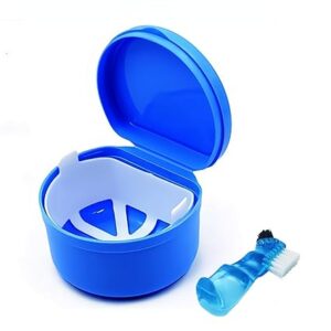 [2025 Upgrade] Dark Blue Denture Bath Box with Brush – Denture Cup, Soaking Holder & Waterproof Storage Container with Lid – Mouth Guard & Retainer Cleaning Case
