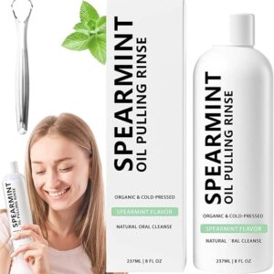 Spearmint Oil Pulling Rinse – Natural Coconut Oil Mouthwash for Fresh Breath & Oral Detox, Organic Cold-Pressed Coconut Oil, Spearmint Flavor – 1 Bottle