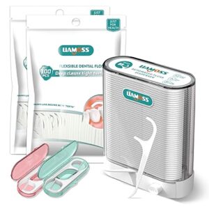 Dental Floss Picks Dispenser – 308 Count Cavity-Resistant Flossers – LIAMOSS Automatic Pop-Up Organizer Case – Intelligent Sealed Storage for Adults – Professional Oral Care Tools
