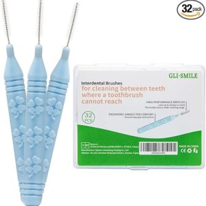 Slim Interdental Brushes – 32PCS Orthodontic Flossing Brushes for Braces & Dental Care, 0.7–0.8mm Size for Medium & Large Gaps, Oral Hygiene Cleaning Tools