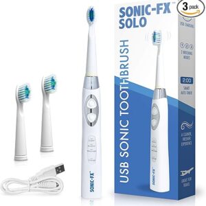 Solo USB Rechargeable Electric Toothbrush – Compact Travel Design with 3 Brushing Modes, Smart Timer, and 3 Replacement Heads for Adults & Kids (White)