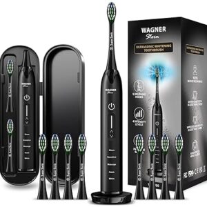 Wagner Stern Ultrasonic Whitening Toothbrush – Pressure Sensor, 5 Brushing Modes, 4 Intensity Levels, 8 DuPont Brush Heads, Premium Travel Case