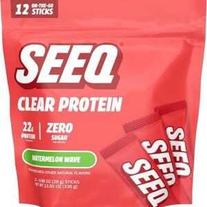 SEEQ Clear Whey Isolate Protein Powder – Watermelon Wave – 12 Single-Serving Sticks – 22g Protein Each – Sugar-Free, Keto-Friendly, Soy-Free – Juice-Like Protein Drink Mix