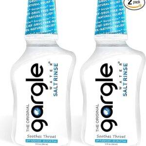 Gargle Water Salt Rinse Mouthwash – Natural Saline Solution for Dry, Irritated & Sore Throat Relief – pH-Balanced, Alcohol-Free, USP-Grade Ingredients – 12 fl oz (2 Pack)