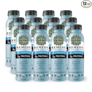 Remedy Organics Blue Essentials – 12 Pack Plant-Based Protein Shakes – Ready to Drink – USDA Organic, Gluten-Free, Dairy-Free, Soy-Free Superfood Nutrition
