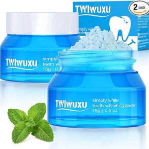 Teeth Whitening Powder (2 Pack) – Dentist Recommended, Fresh Mint Flavor, Safe for Sensitive Teeth, Removes Coffee, Wine & Smoking Stains, Strengthens Enamel